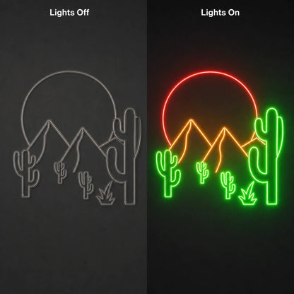 Desert Mountains Sun And Cactus LED Neon Sign Man Cave Neon Sign - Shineneon