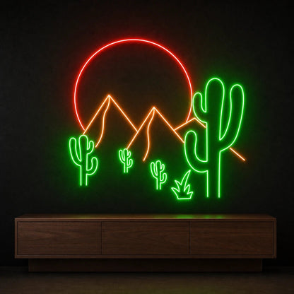 Desert Mountains Sun And Cactus LED Neon Sign Man Cave Neon Sign - Shineneon