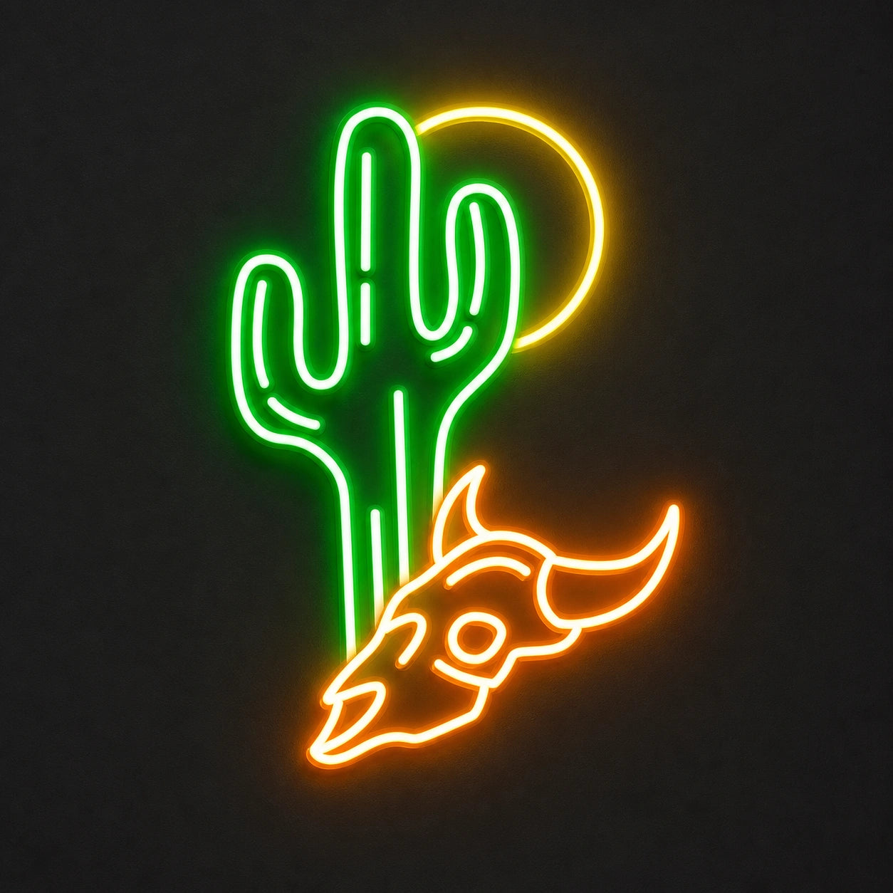 Desert Sun Cactus Longhorn Skull Vintage LED Neon Sign main product image
