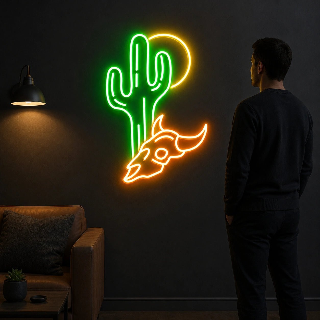 Desert Sun Cactus Longhorn Skull Vintage LED Neon Sign - Shineneon