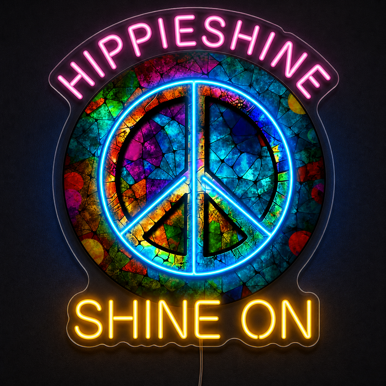 Custom “Shine On” Psychedelic Peace Sign LED Neon Sign