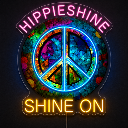 Custom “Shine On” Psychedelic Peace Sign LED Neon Sign