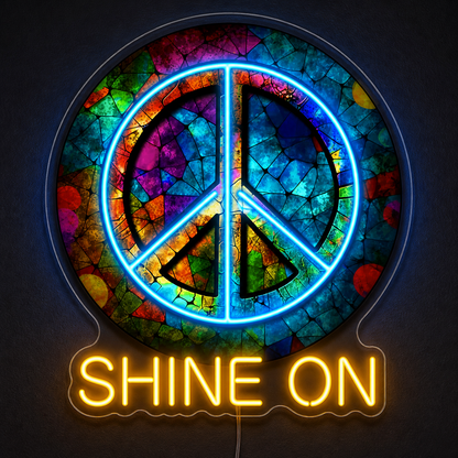 Custom “Shine On” Psychedelic Peace Sign LED Neon Sign