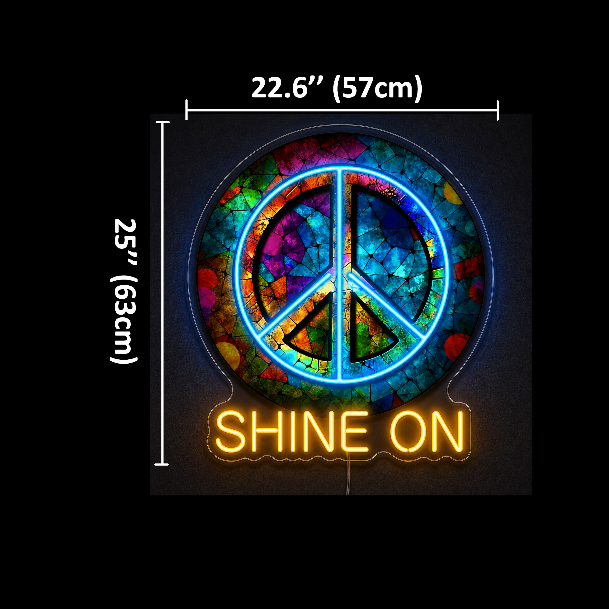Custom “Shine On” Psychedelic Peace Sign LED Neon Sign