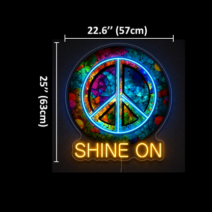 Custom “Shine On” Psychedelic Peace Sign LED Neon Sign
