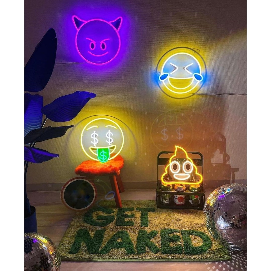 Devil Crying Laughing Money Mouth Poop Emoji Led Sign Business Neon Sign