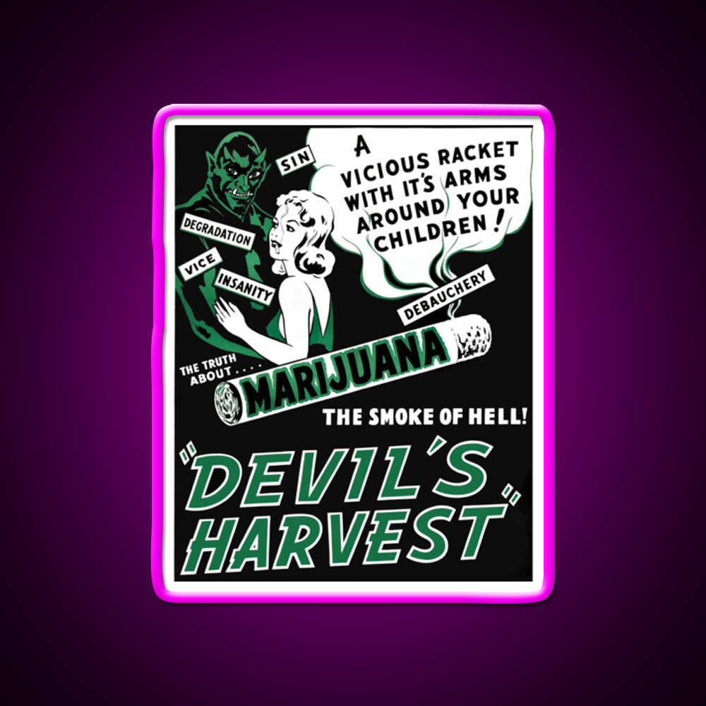 Devils Harvest Hemp Inspired Green Leaf Led Neon Sign Rgb Color - Neon sign mounted on wall in room