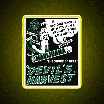 Devils Harvest Hemp Inspired Green Leaf Led Neon Sign Rgb Color - Custom LED neon sign front view