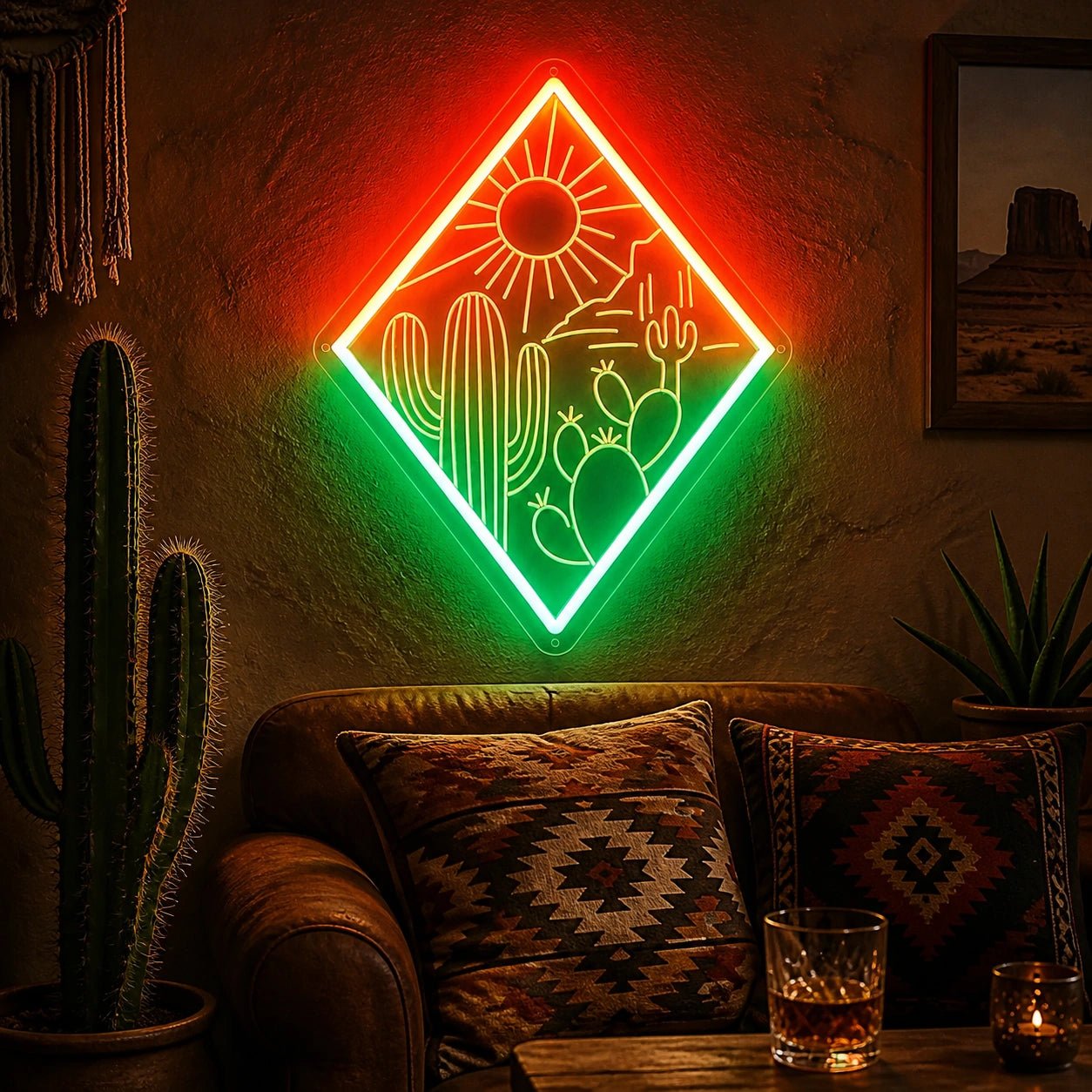 Diamond Cactus Sunset Vintage LED Neon Sign - Shineneon
