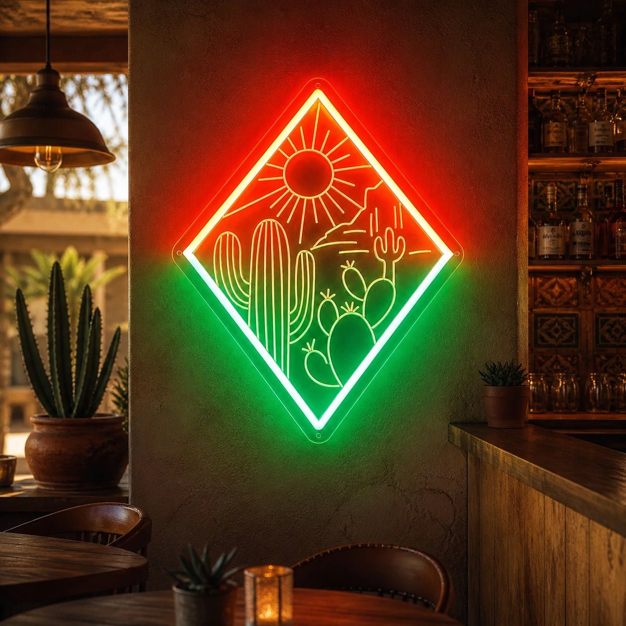 Diamond Cactus Sunset Vintage LED Neon Sign - Shineneon