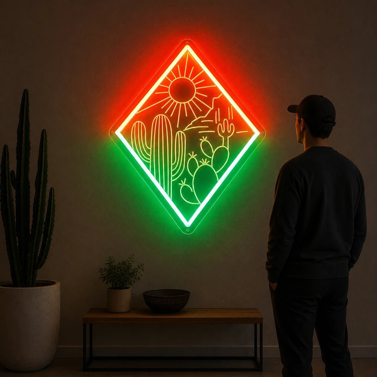 Diamond Cactus Sunset Vintage LED Neon Sign - Shineneon