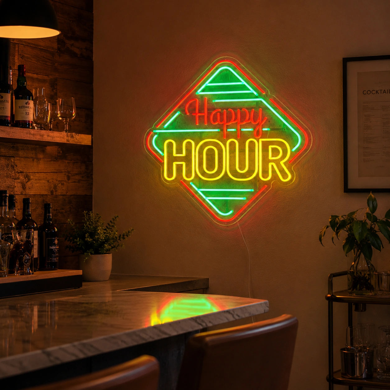 Diamond Happy Hour Neon Sign LED Neon Sign real lifestyle scene