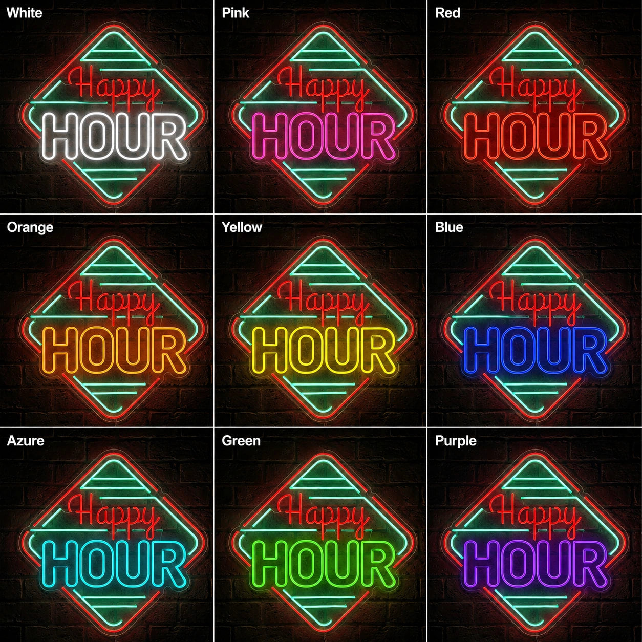 Diamond Happy Hour Neon Sign LED Neon Sign color grid