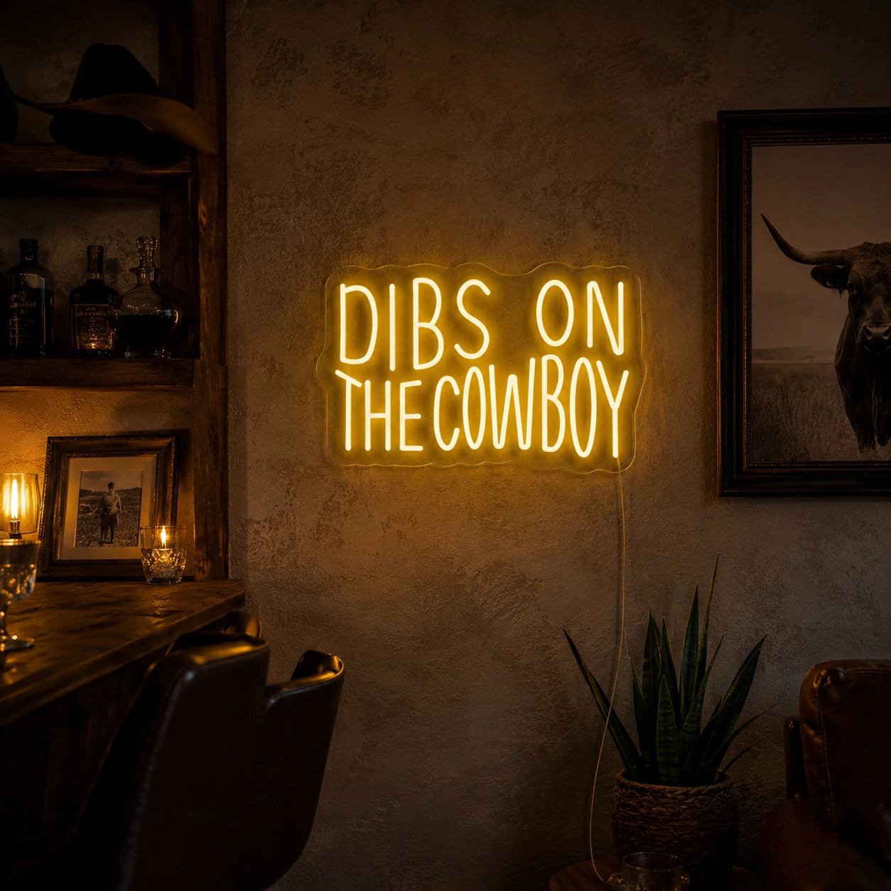 Dibs On The Cowboy Neon Sign LED Neon Sign real lifestyle scene