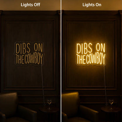 Dibs On The Cowboy Neon Sign LED Neon Sign day and night comparison