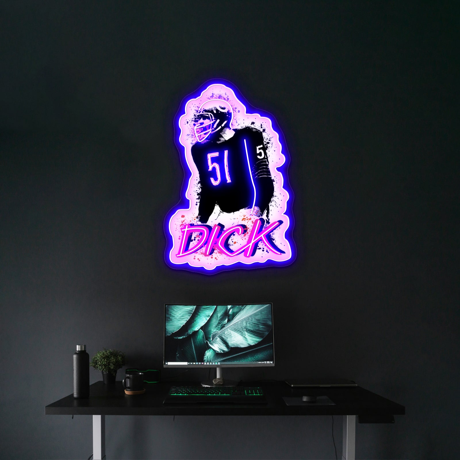 Dick Butkus Artwork Affordable Custom Neon Signs - Neon sign mounted on wall in room