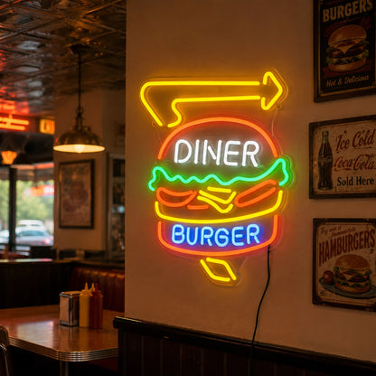 Diner Burger Arrow Neon Sign LED Neon Sign real lifestyle scene