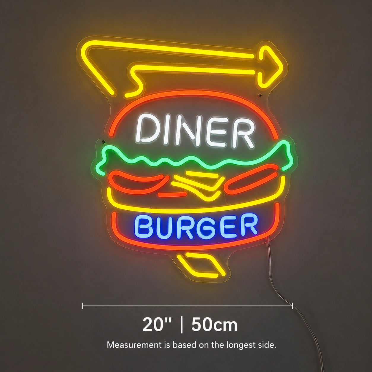 Diner Burger Arrow Neon Sign LED Neon Sign size image