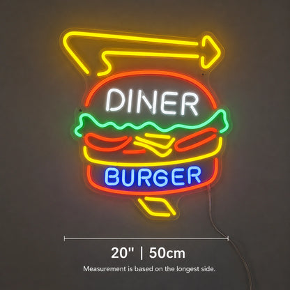 Diner Burger Arrow Neon Sign LED Neon Sign size image