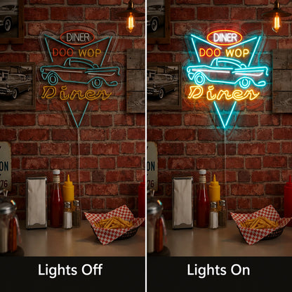 Diner Drive In Neon Sign LED Neon Sign day and night comparison
