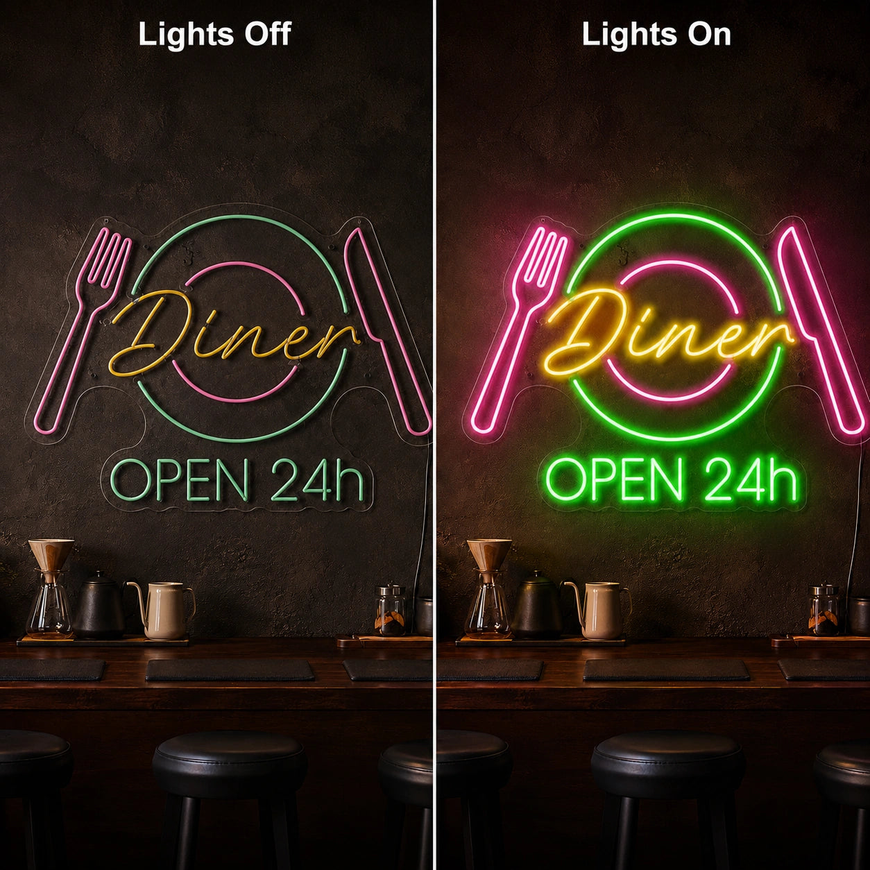 Diner Open 24h Home LED Neon Sign main product image