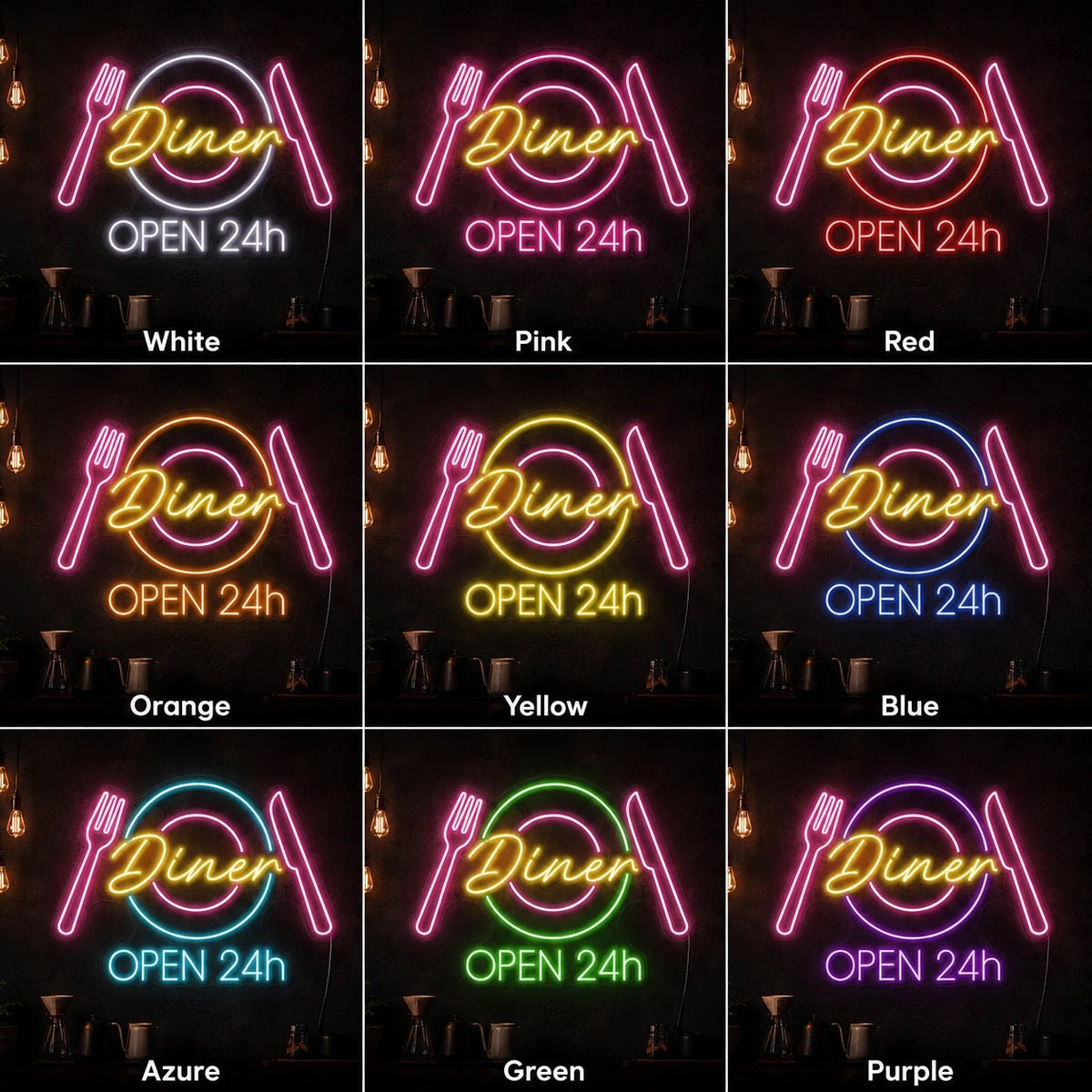Diner Open 24h Home LED Neon Sign - Shineneon