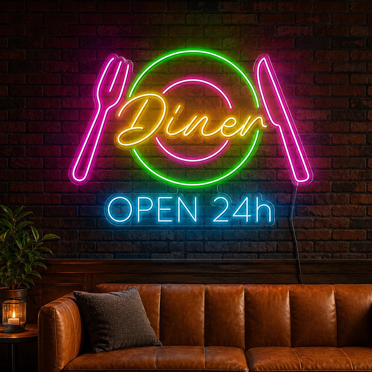 Diner Open Twenty Four Hours Neon Sign LED Neon Sign high-converting product image