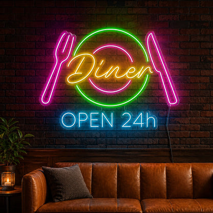 Diner Open Twenty Four Hours Neon Sign LED Neon Sign high-converting product image
