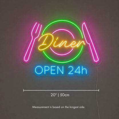 Diner Open Twenty Four Hours Neon Sign LED Neon Sign size image