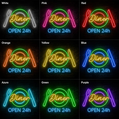 Diner Open Twenty Four Hours Neon Sign LED Neon Sign color grid