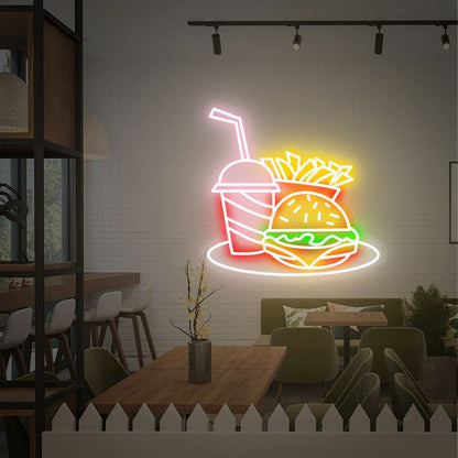 Dining Experience Hamburger Fries Led Neon Sign Restaurants Bars | Shineneon