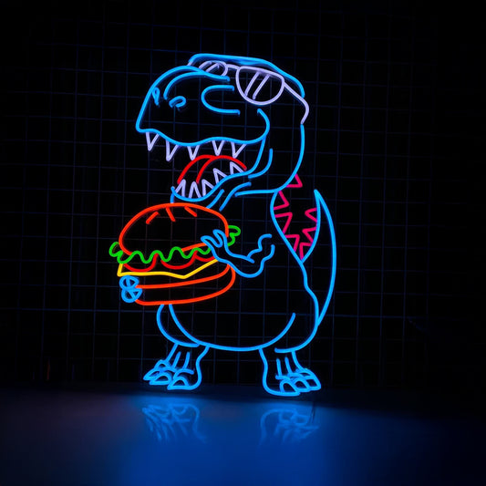 Dinosaur Eating Burger Led Neon Sign