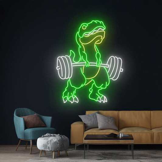 Dinosaur Lifts The Weight Neon Sign