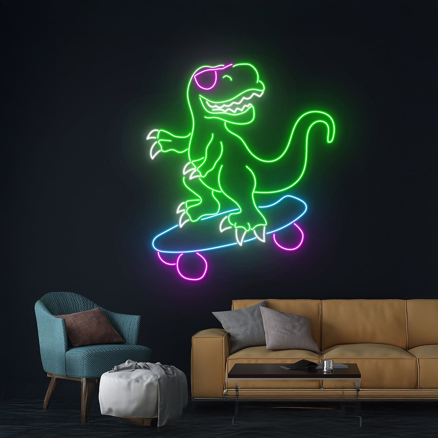 Dinosaur Skateboarding Led Neon Sign