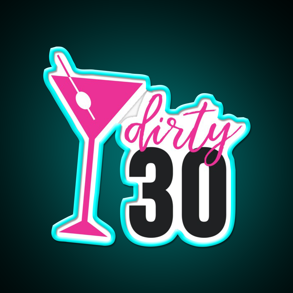Dirty 30 Birthday Pink Martini Olive Cocktail Bar Decor Led Neon Sign Rgb Color - Size and dimension reference