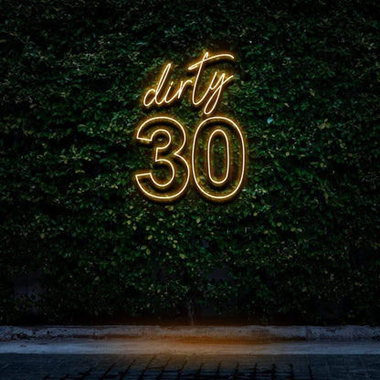 Dirty 30 Pink Led Neon Sign For Birthday Party With Green Wall Background | Shineneon
