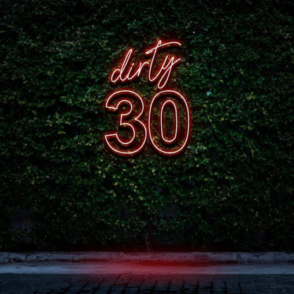 Dirty 30 Pink Led Neon Sign For Birthday Party With Green Wall Background | Shineneon