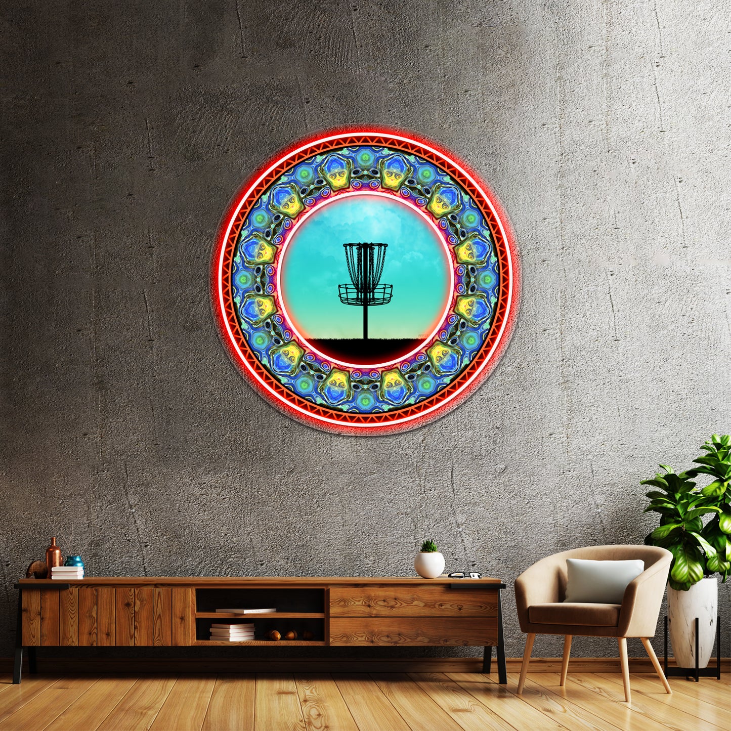 Disc Golf Abstract Basket 5 Wall Artwork Neon Signs