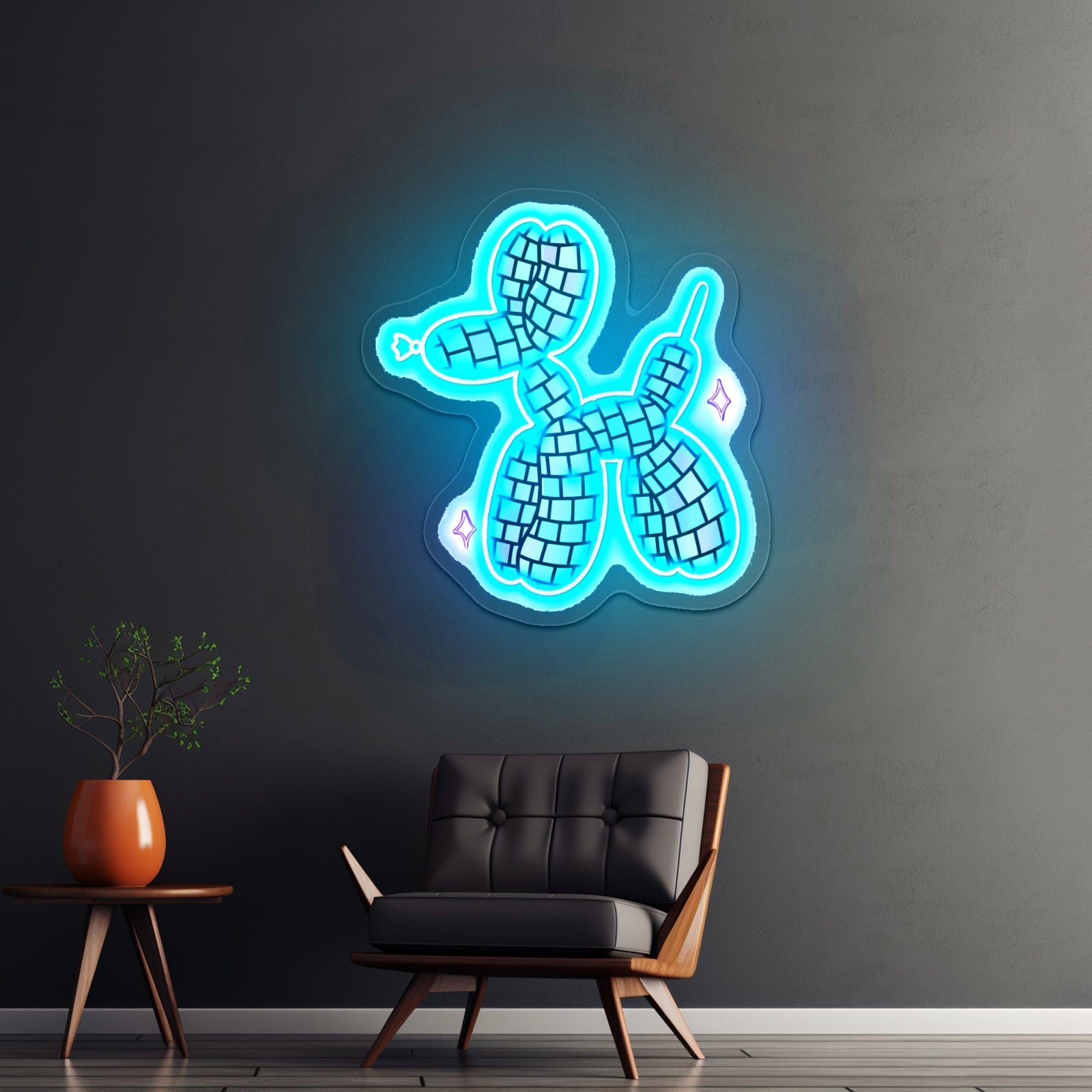 Disco Ball Balloon Dog Holographic Neon Signs For Business Decor