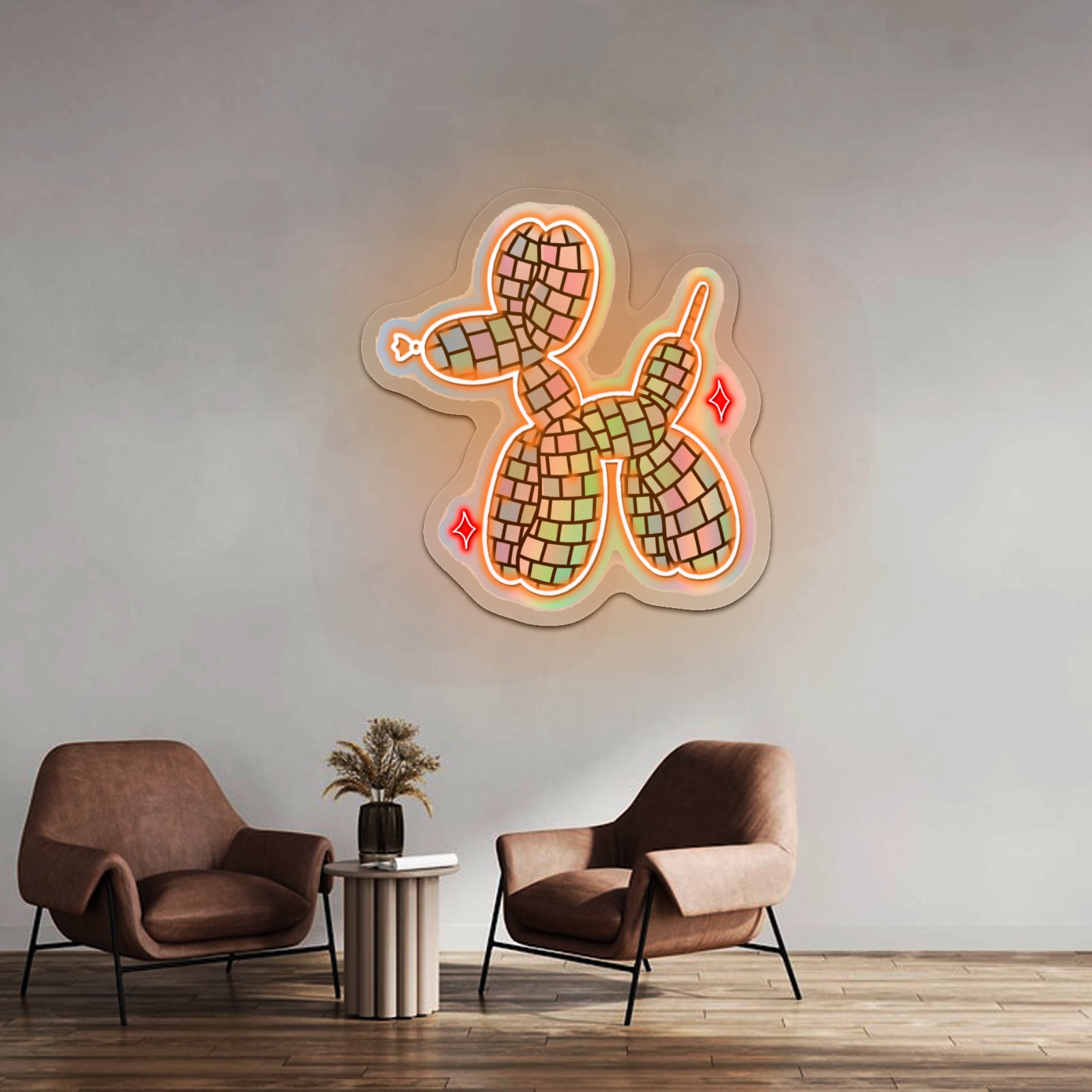 Disco Ball Balloon Dog Holographic Neon Signs For Business Decor