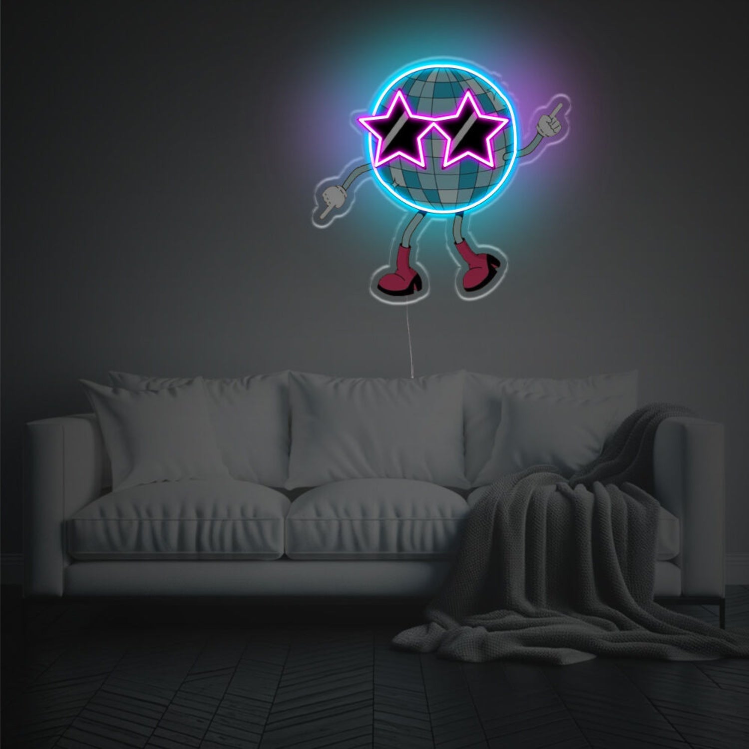 Disco Ball Boy With Star-Shaped Glasses Led Neon Acrylic Artwork | Shineneon