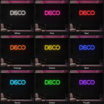 Disco Text LED Neon Sign day and night comparison