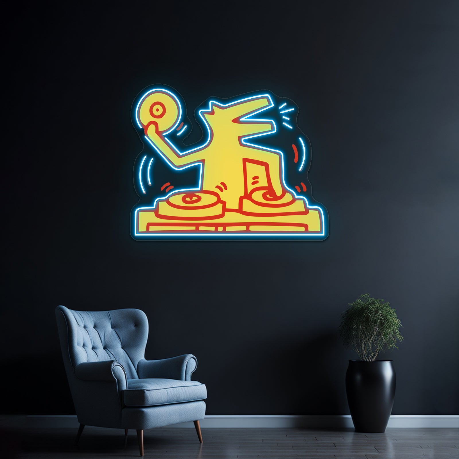 Dj Dog Haring Music Kieth Gold Artwork Affordable Custom Neon Signs | Shineneon