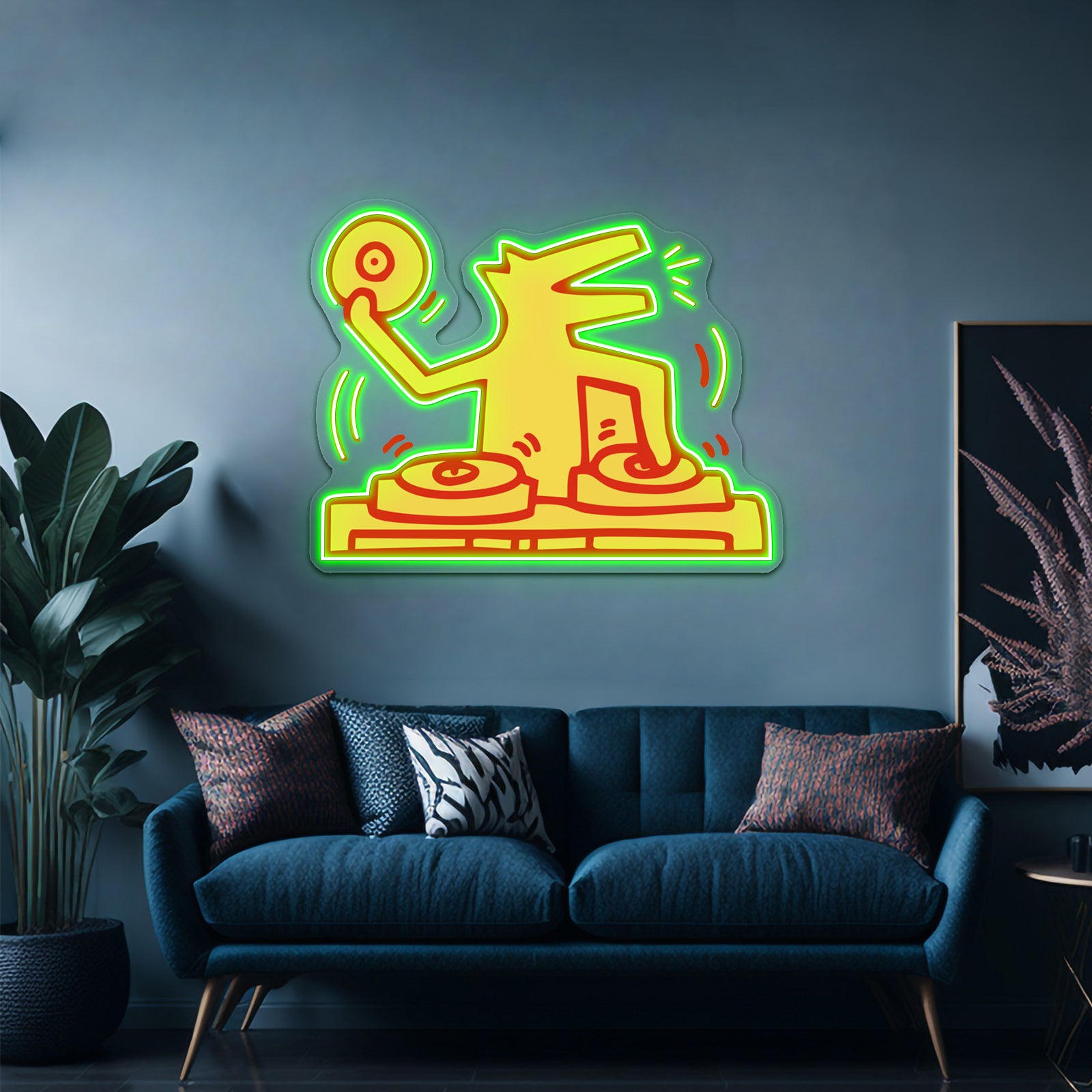 Dj Dog Haring Music Kieth Gold Artwork Affordable Custom Neon Signs | Shineneon