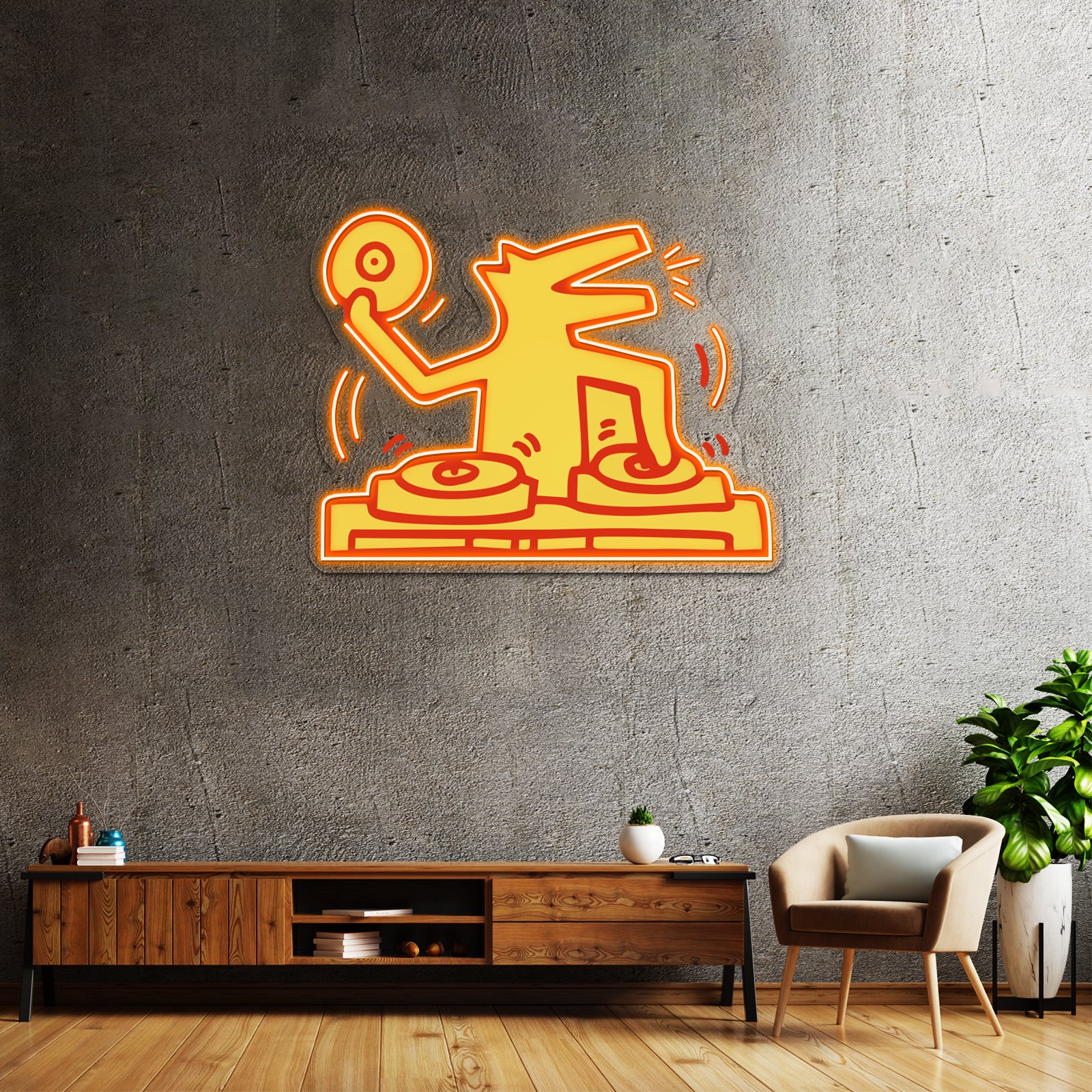 Dj Dog Haring Music Kieth Gold Artwork Affordable Custom Neon Signs | Shineneon