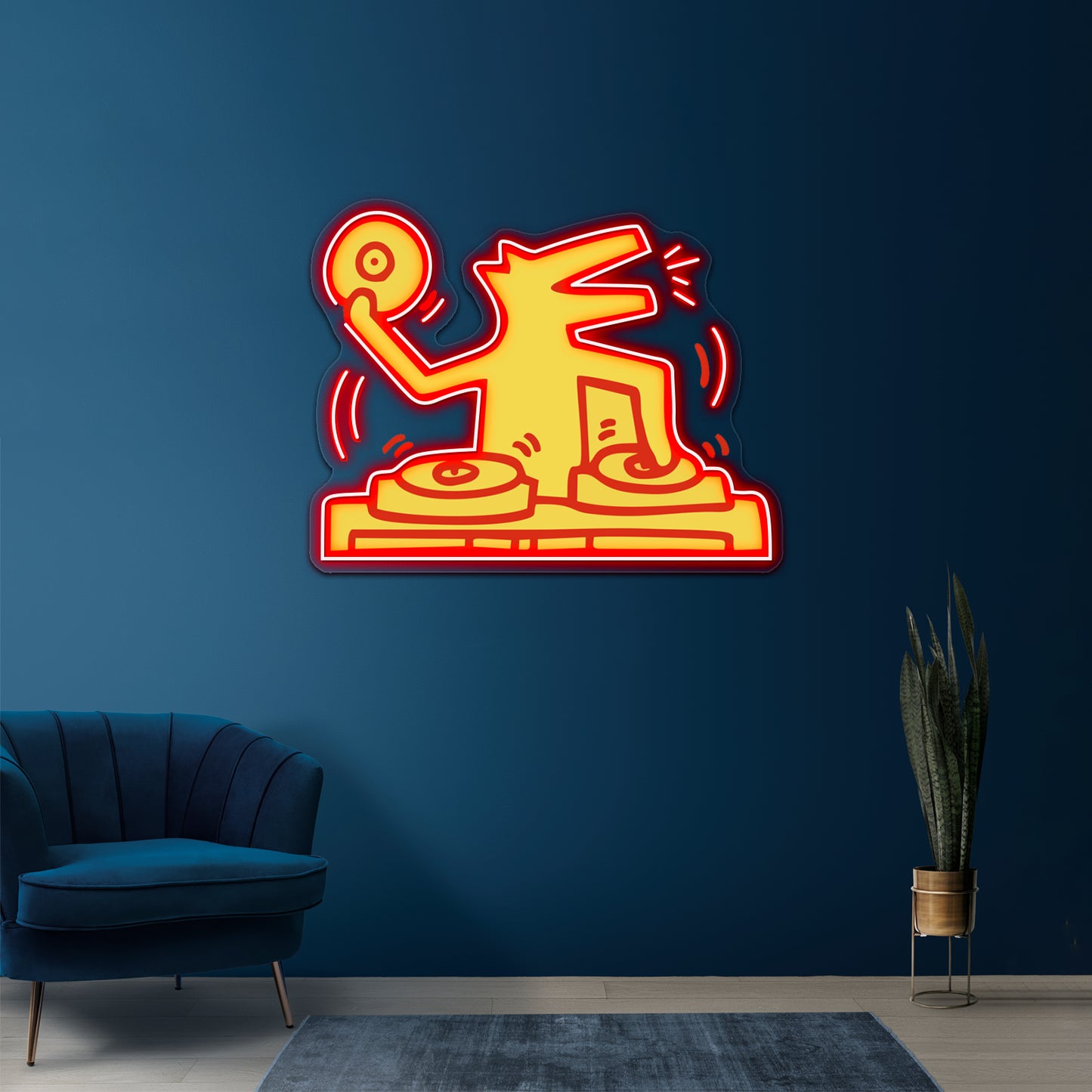 Dj Dog Haring Music Kieth Gold Artwork Affordable Custom Neon Signs