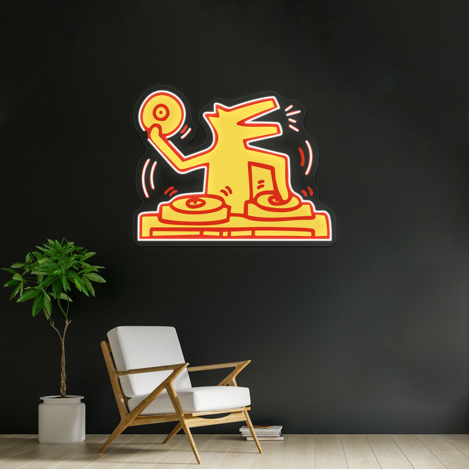 Dj Dog Haring Music Kieth Gold Artwork Affordable Custom Neon Signs | Shineneon