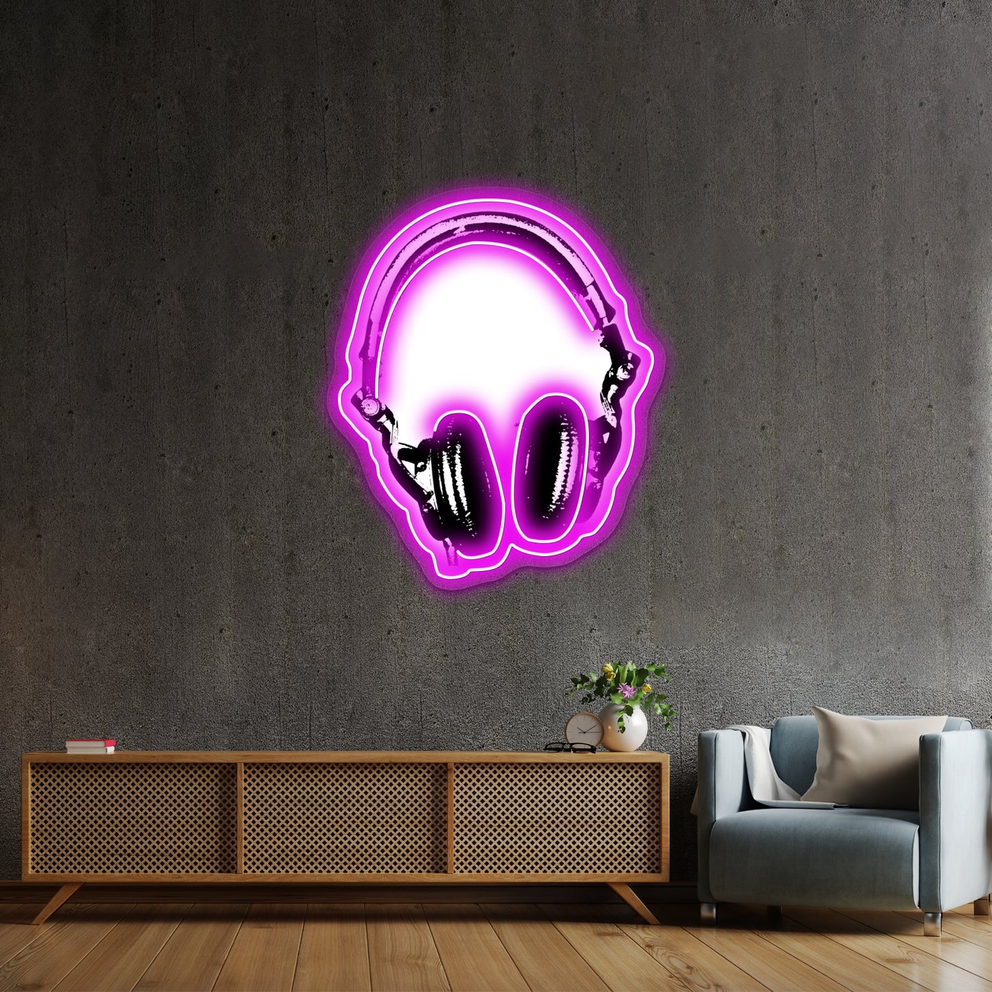 Dj Headphones Stencil Style Artwork Affordable Custom Neon Signs