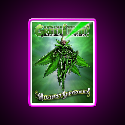 Doctor Hemp Inspired Green Leaf Led Neon Sign Rgb Color - Neon sign mounted on wall in room
