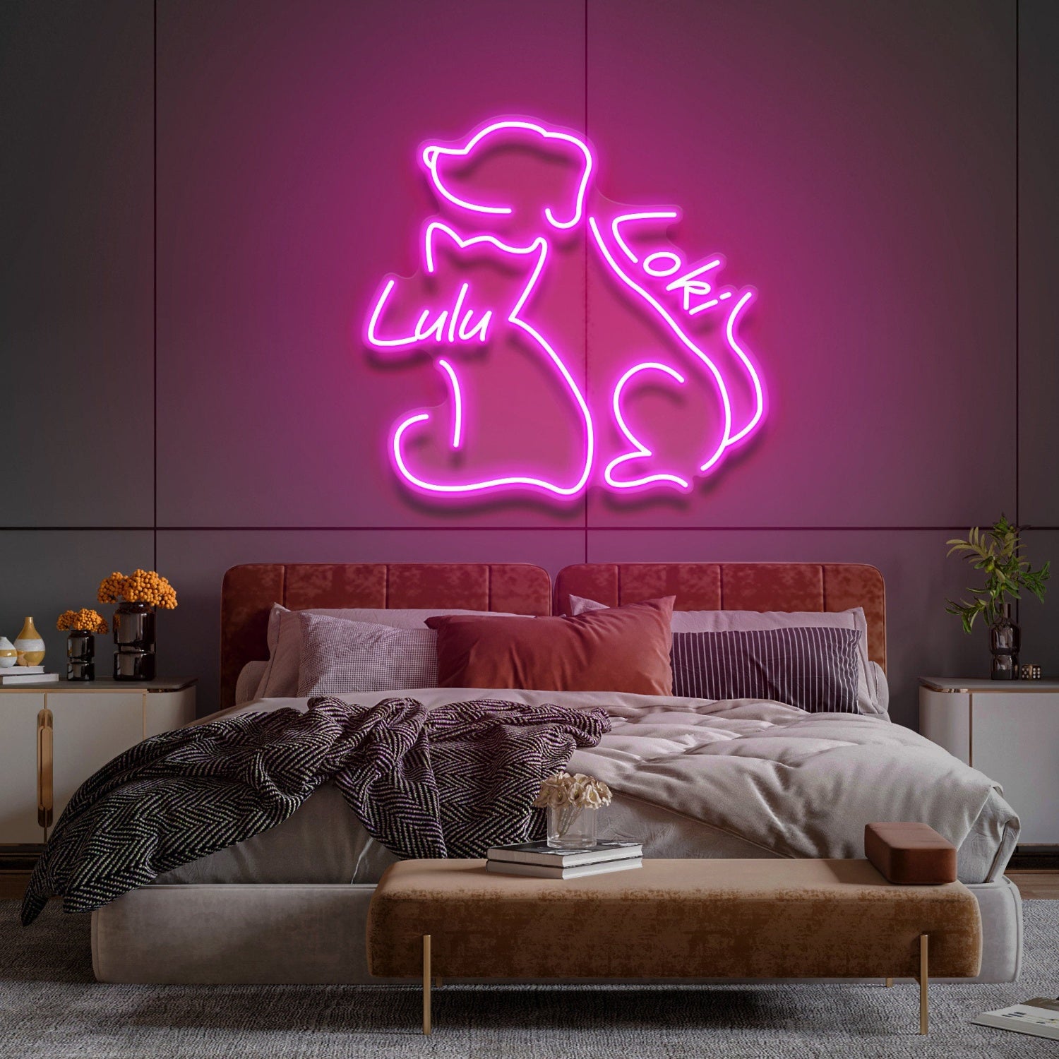 Dog And Cat Led Neon Sign With Your Lovely Pets Names For Pets House | Shineneon